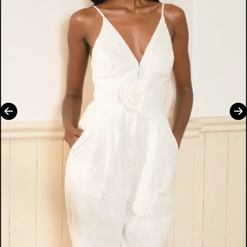 Yumi Kim White Cotton Eyelet Becky Jumpsuit with Roses Size XL